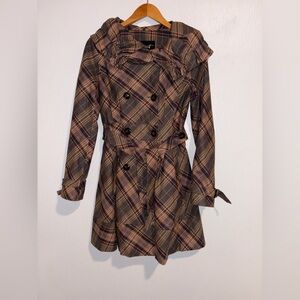 Black Rivet Anthropologie Puckered Plaid Trench Coat SM